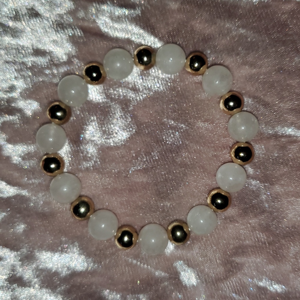 ROSE QUARTZ & Gold Bead Handmade Healing Stretch Bracelet Christmas Gift In Box - Picture 6 of 8